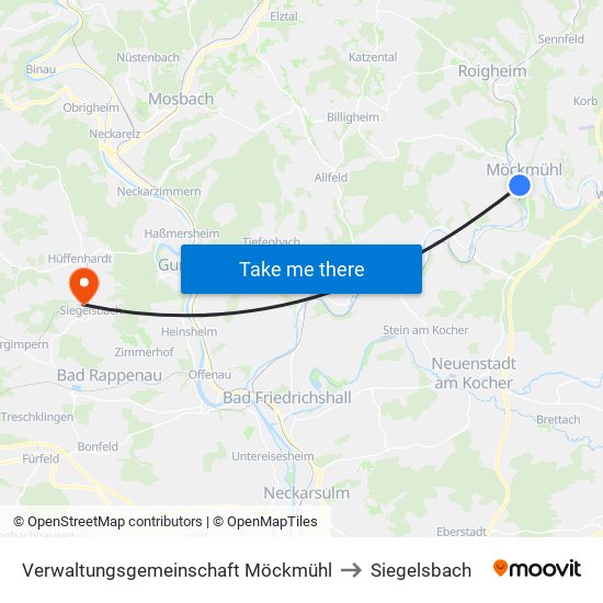 Verwaltungsgemeinschaft Möckmühl to Siegelsbach map