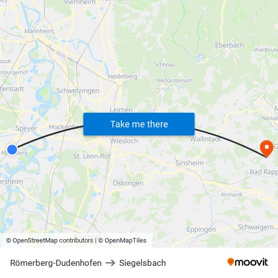 Römerberg-Dudenhofen to Siegelsbach map