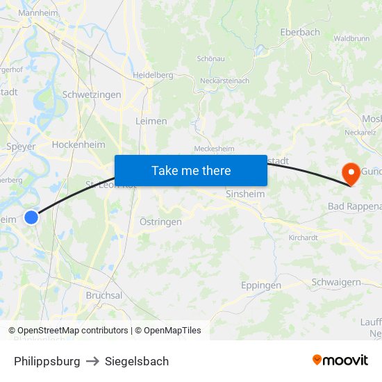 Philippsburg to Siegelsbach map
