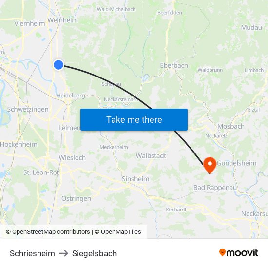 Schriesheim to Siegelsbach map