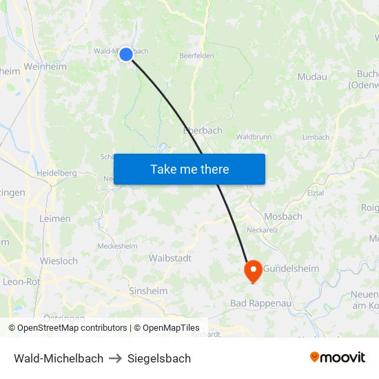 Wald-Michelbach to Siegelsbach map