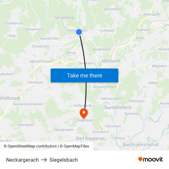 Neckargerach to Siegelsbach map