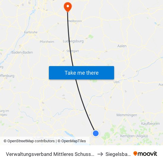 Verwaltungsverband Mittleres Schussental to Siegelsbach map