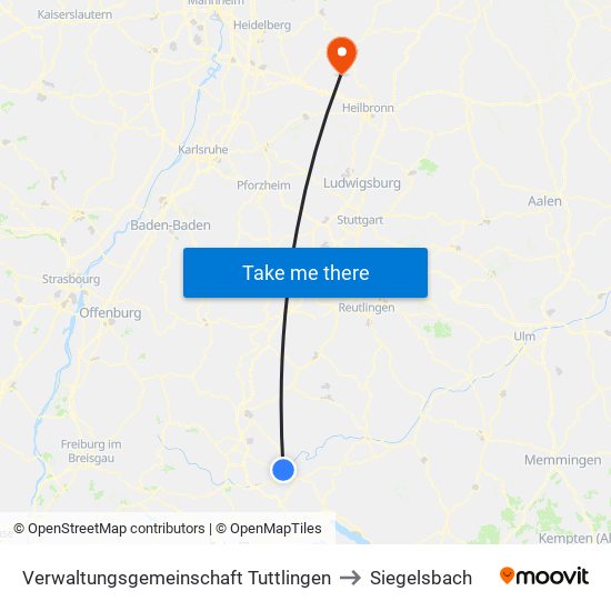 Verwaltungsgemeinschaft Tuttlingen to Siegelsbach map