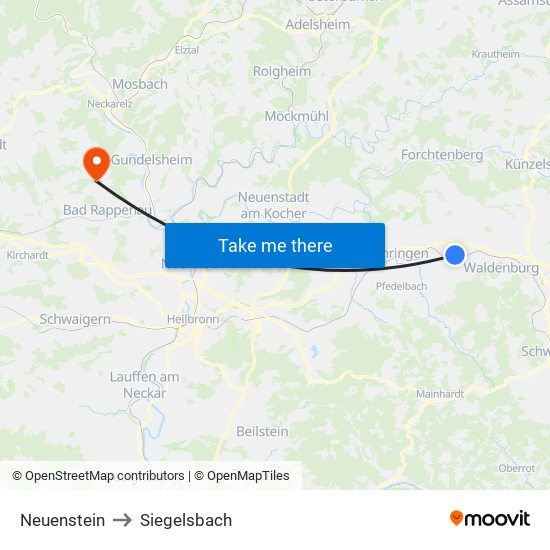 Neuenstein to Siegelsbach map