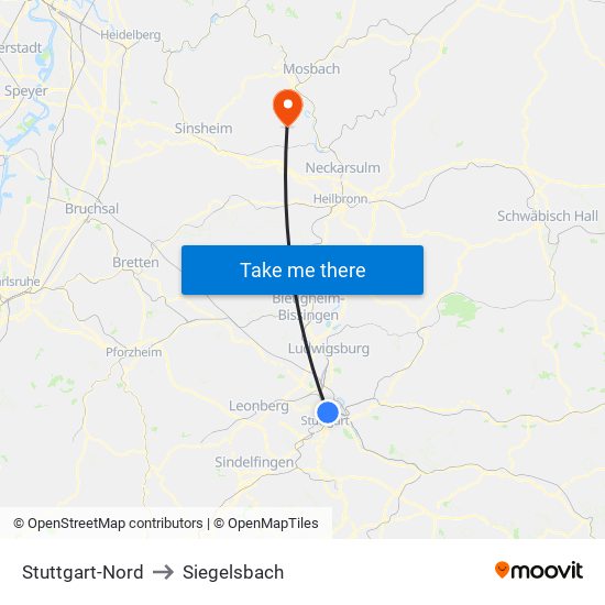 Stuttgart-Nord to Siegelsbach map