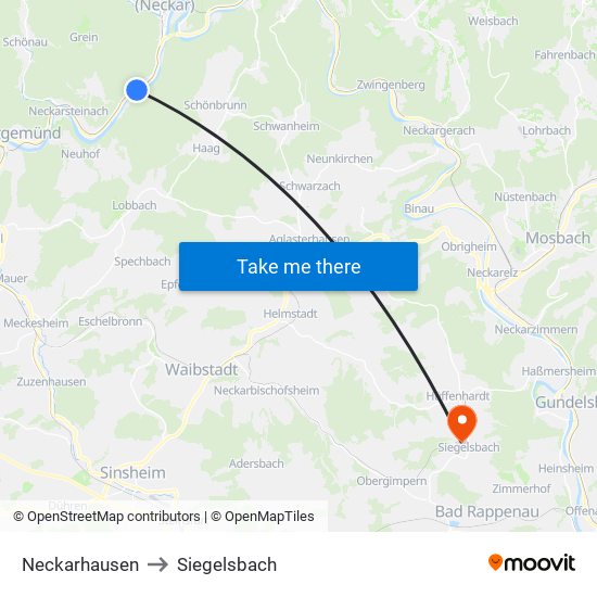 Neckarhausen to Siegelsbach map