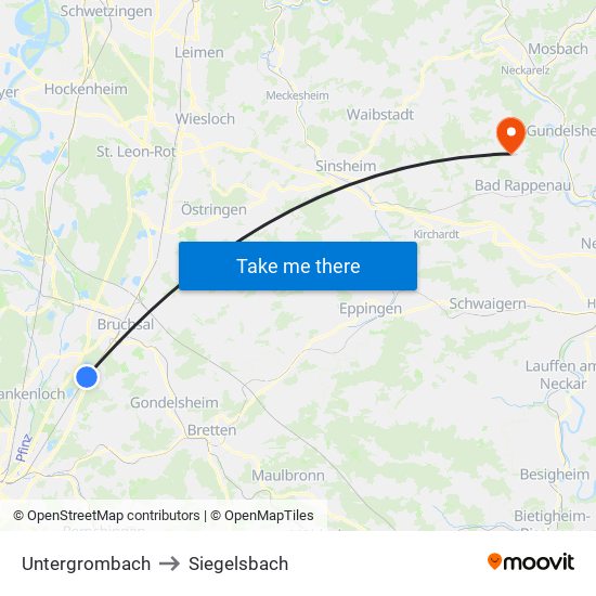 Untergrombach to Siegelsbach map