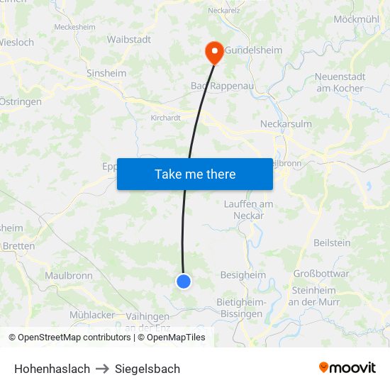 Hohenhaslach to Siegelsbach map