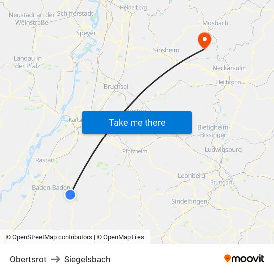 Obertsrot to Siegelsbach map