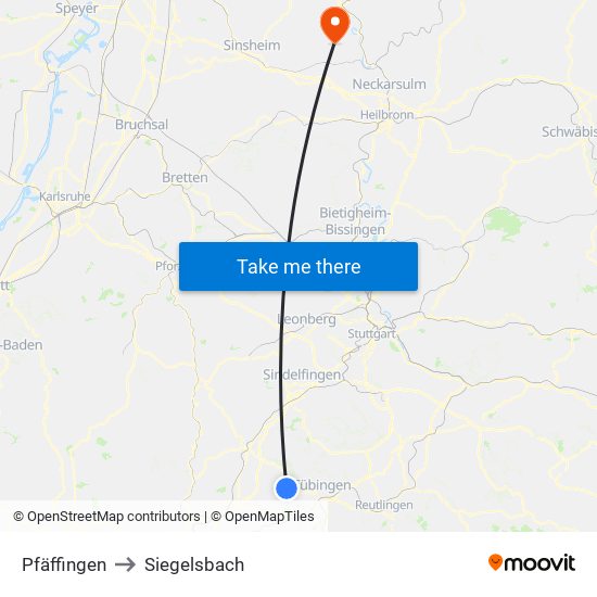 Pfäffingen to Siegelsbach map