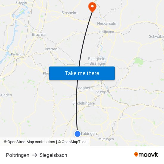 Poltringen to Siegelsbach map