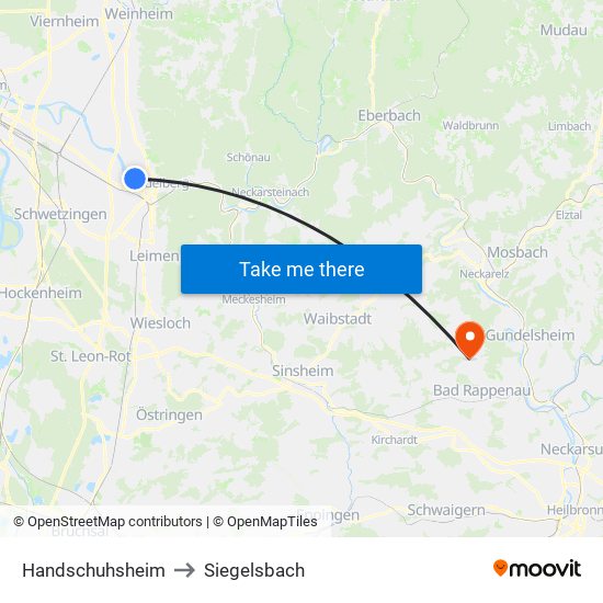 Handschuhsheim to Siegelsbach map