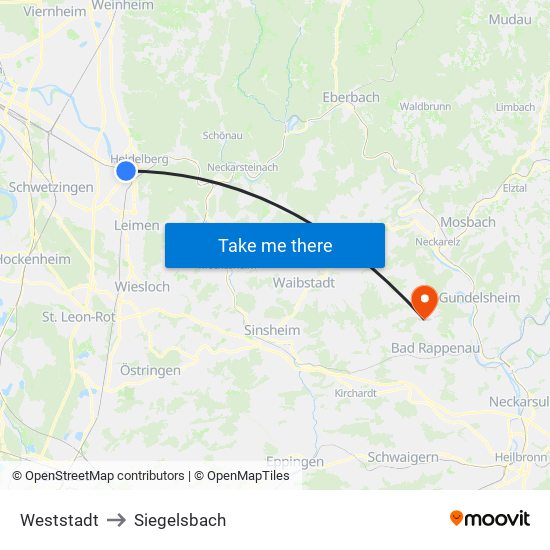 Weststadt to Siegelsbach map