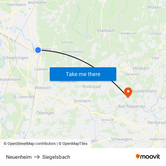 Neuenheim to Siegelsbach map