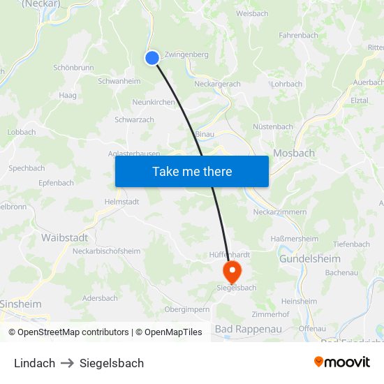 Lindach to Siegelsbach map