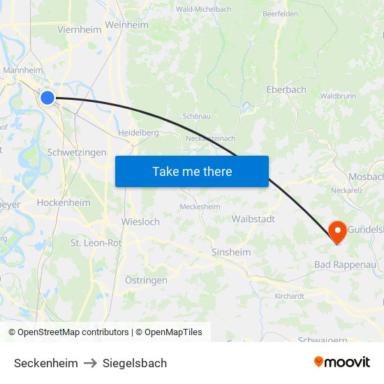 Seckenheim to Siegelsbach map