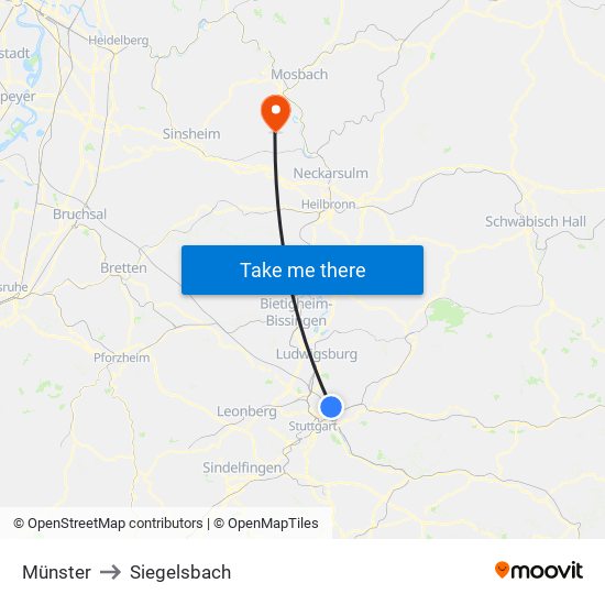 Münster to Siegelsbach map