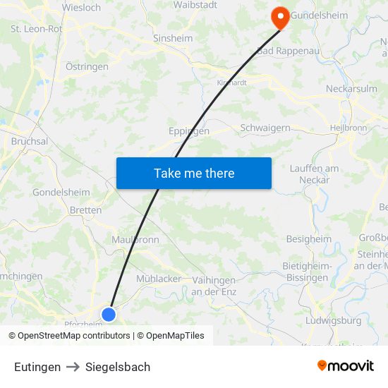 Eutingen to Siegelsbach map