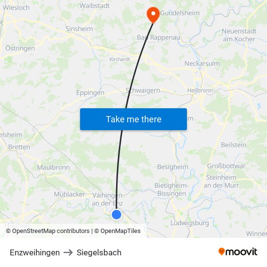 Enzweihingen to Siegelsbach map