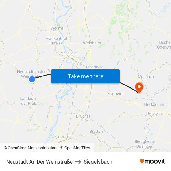 Neustadt An Der Weinstraße to Siegelsbach map