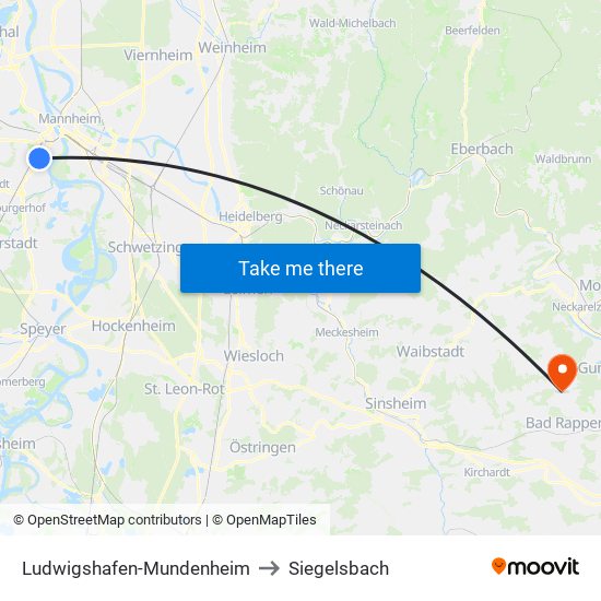 Ludwigshafen-Mundenheim to Siegelsbach map
