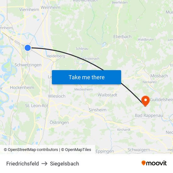Friedrichsfeld to Siegelsbach map