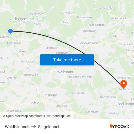 Waldhilsbach to Siegelsbach map