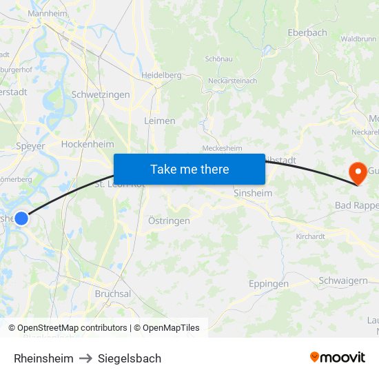 Rheinsheim to Siegelsbach map