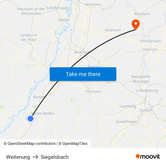 Weitenung to Siegelsbach map