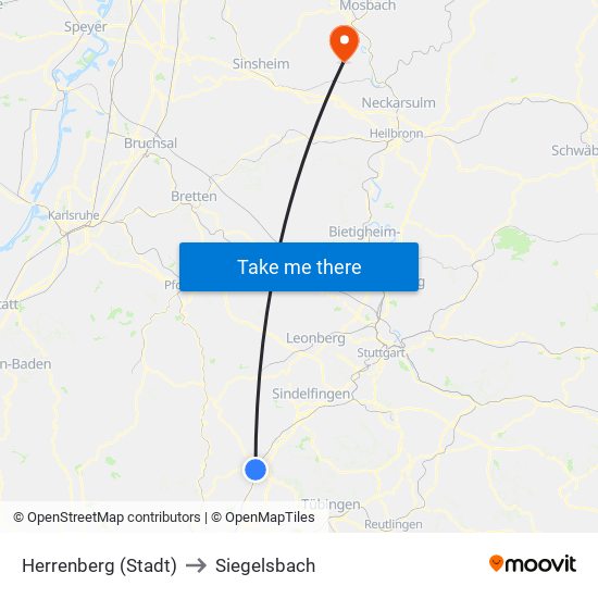 Herrenberg (Stadt) to Siegelsbach map