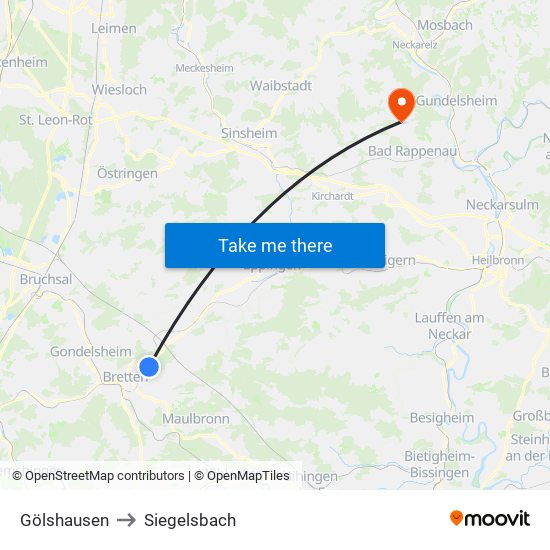 Gölshausen to Siegelsbach map