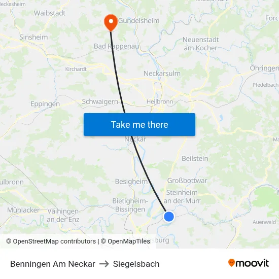 Benningen Am Neckar to Siegelsbach map