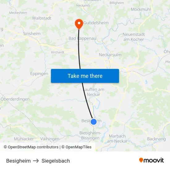 Besigheim to Siegelsbach map