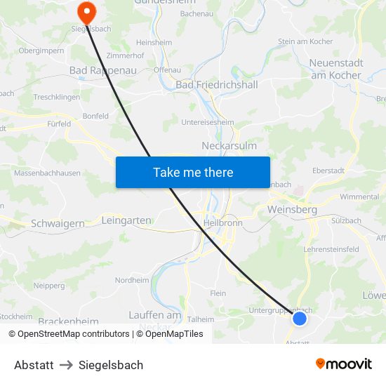 Abstatt to Siegelsbach map