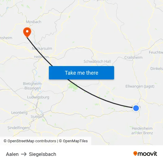 Aalen to Siegelsbach map