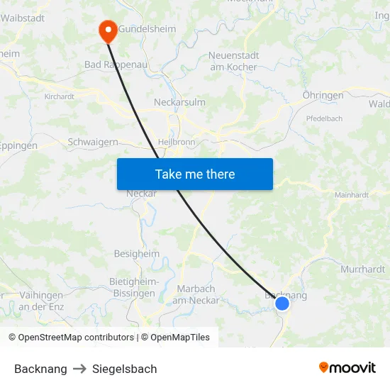 Backnang to Siegelsbach map