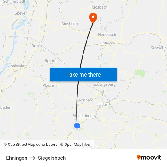 Ehningen to Siegelsbach map