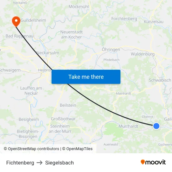 Fichtenberg to Siegelsbach map