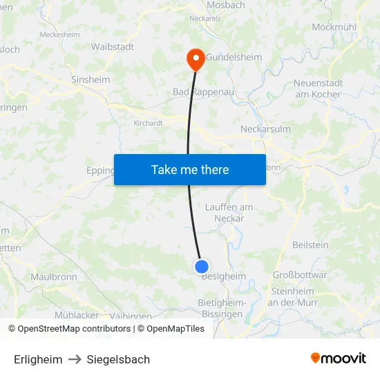 Erligheim to Siegelsbach map
