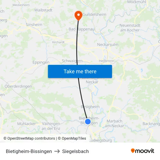 Bietigheim-Bissingen to Siegelsbach map