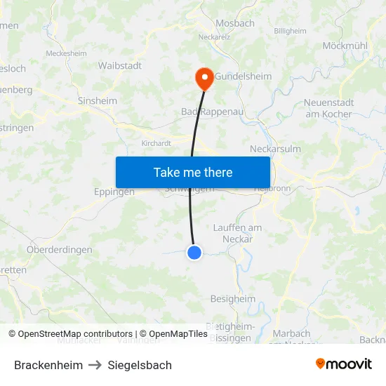 Brackenheim to Siegelsbach map