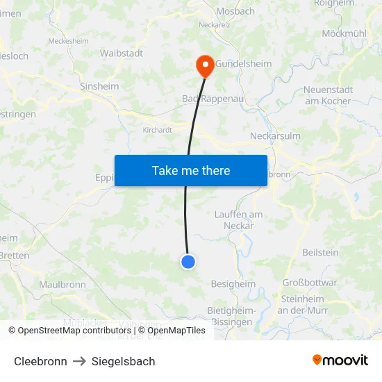 Cleebronn to Siegelsbach map