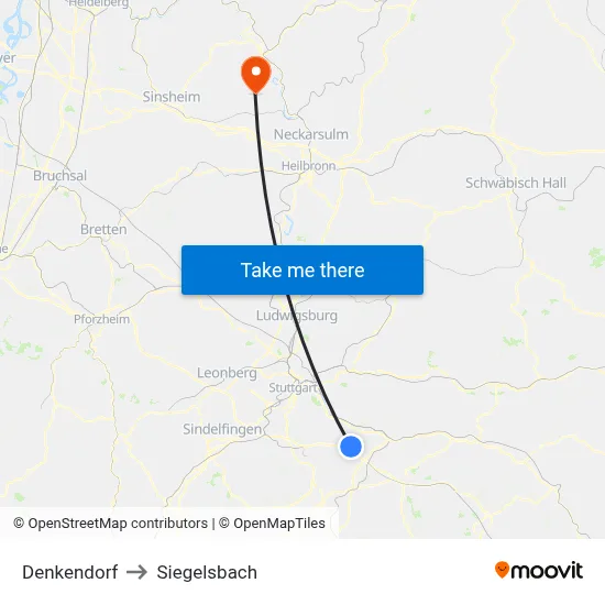 Denkendorf to Siegelsbach map