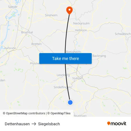 Dettenhausen to Siegelsbach map