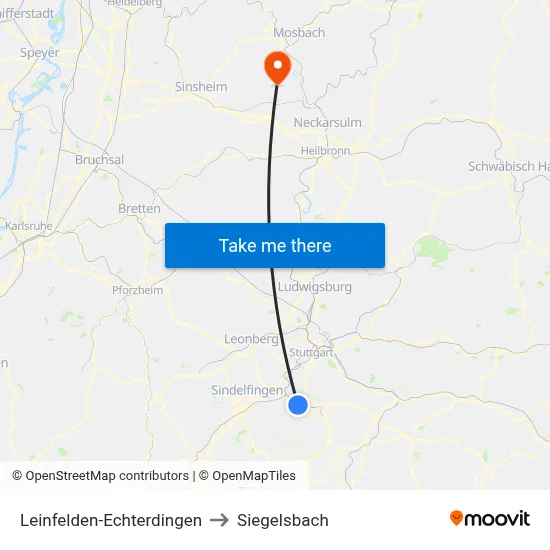 Leinfelden-Echterdingen to Siegelsbach map