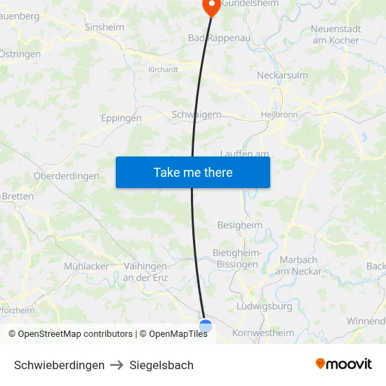 Schwieberdingen to Siegelsbach map