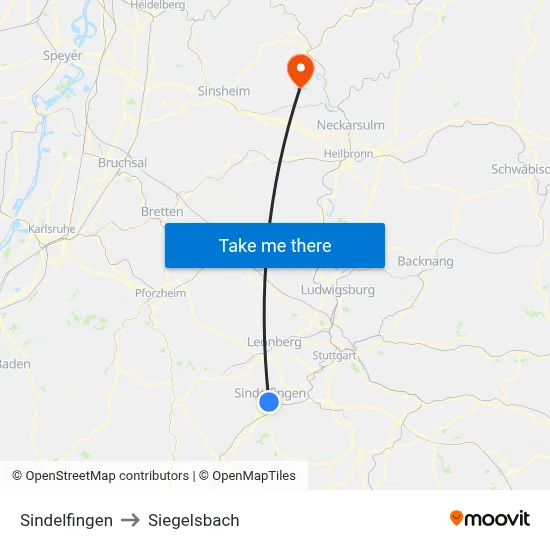 Sindelfingen to Siegelsbach map