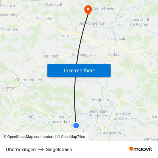 Oberriexingen to Siegelsbach map