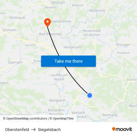 Oberstenfeld to Siegelsbach map